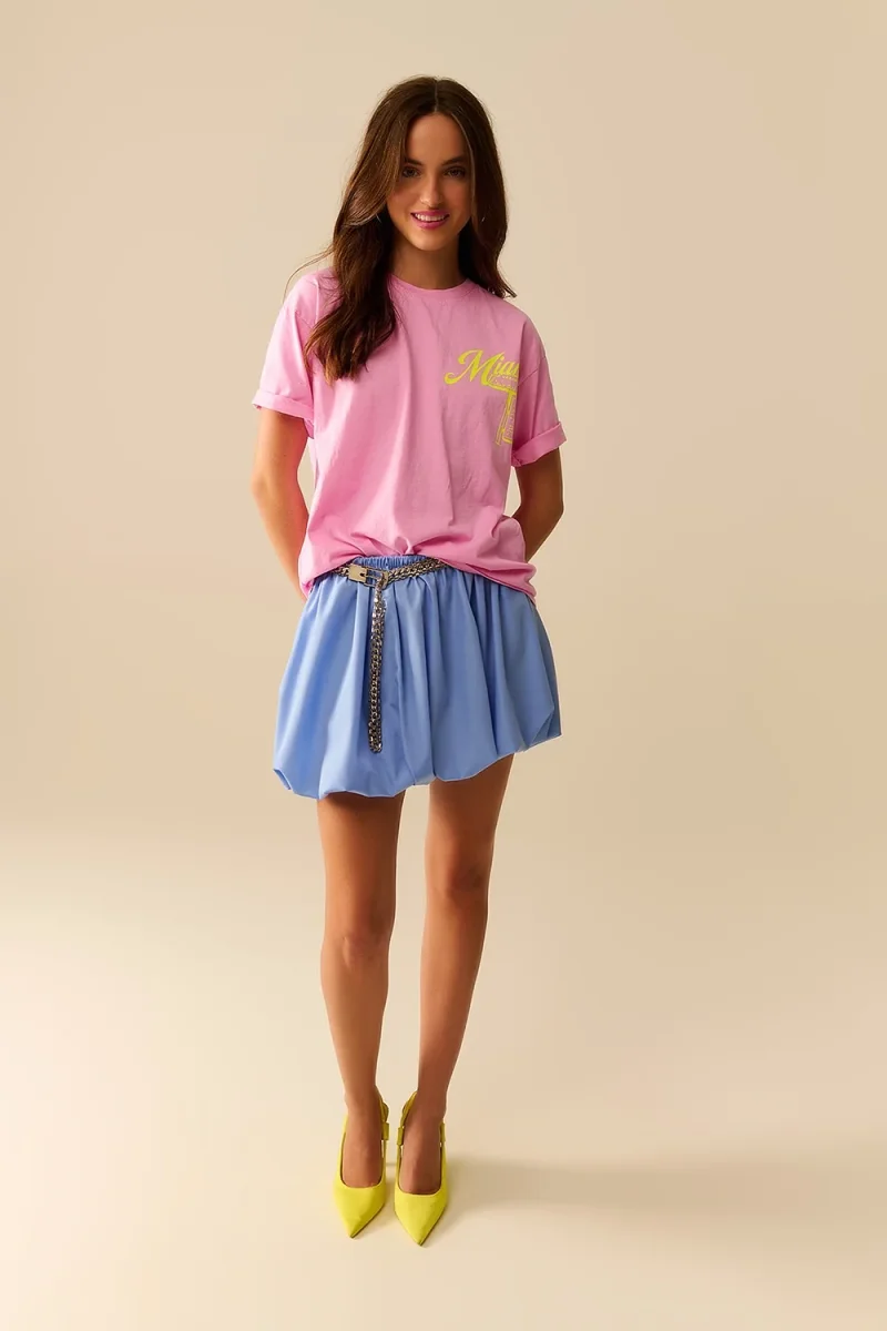 T-shirt cor-de-rosa com impressão do logótipo de Miami em amarelo - Image 5