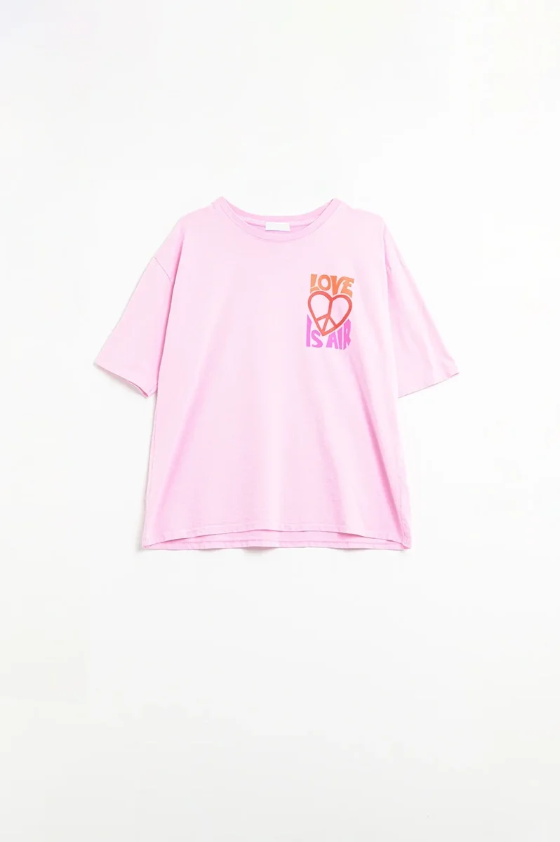 T-Shirt cor-de-rosa com o logótipo Love is Air e Heart with Peace - Image 6