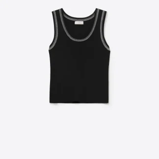 Top de malha sem mangas preto com rebordo metálico