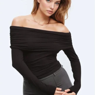 Top viscose Bodycon sem ombro em preto