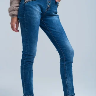 Vaqueiro boyfriend azul com pérolas