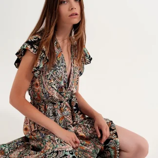 Vestido comprido com saia em camadas e estampado de caxemira