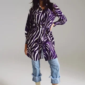 Vestido curto Midi com estampa de zebra em branco e roxo