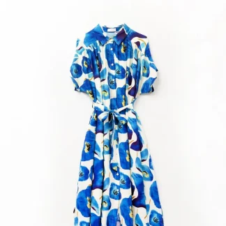 Vestido Floral Bliss em tons de azul ciano e amarelo