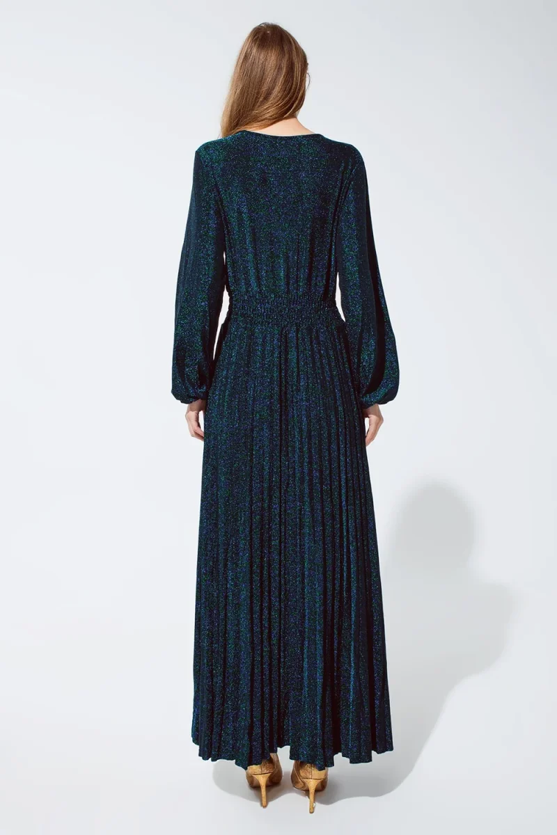 Vestido longo de manga comprida com brilho em verde - Image 3