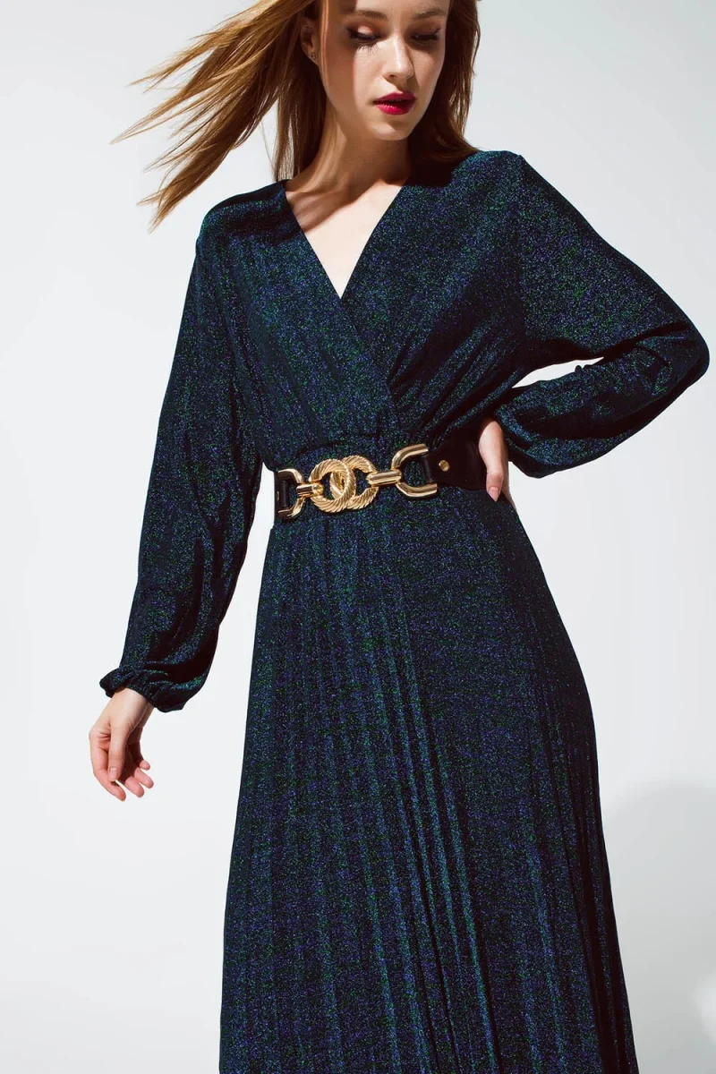 Vestido longo de manga comprida com brilho em verde - Image 6