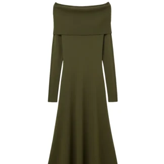 Vestido Maxi Bardot largo de malha em caqui