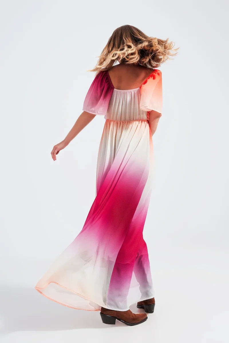 Vestido Maxi com desenho de gradiente e decote de coração fuchsia - Image 3