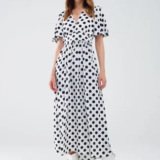 Vestido maxi de bolinhas com pormenor aberto nas costas