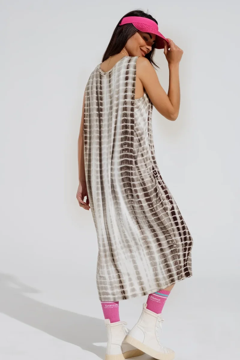 Vestido maxi descontraído tie dye em tons de khaki - Image 3