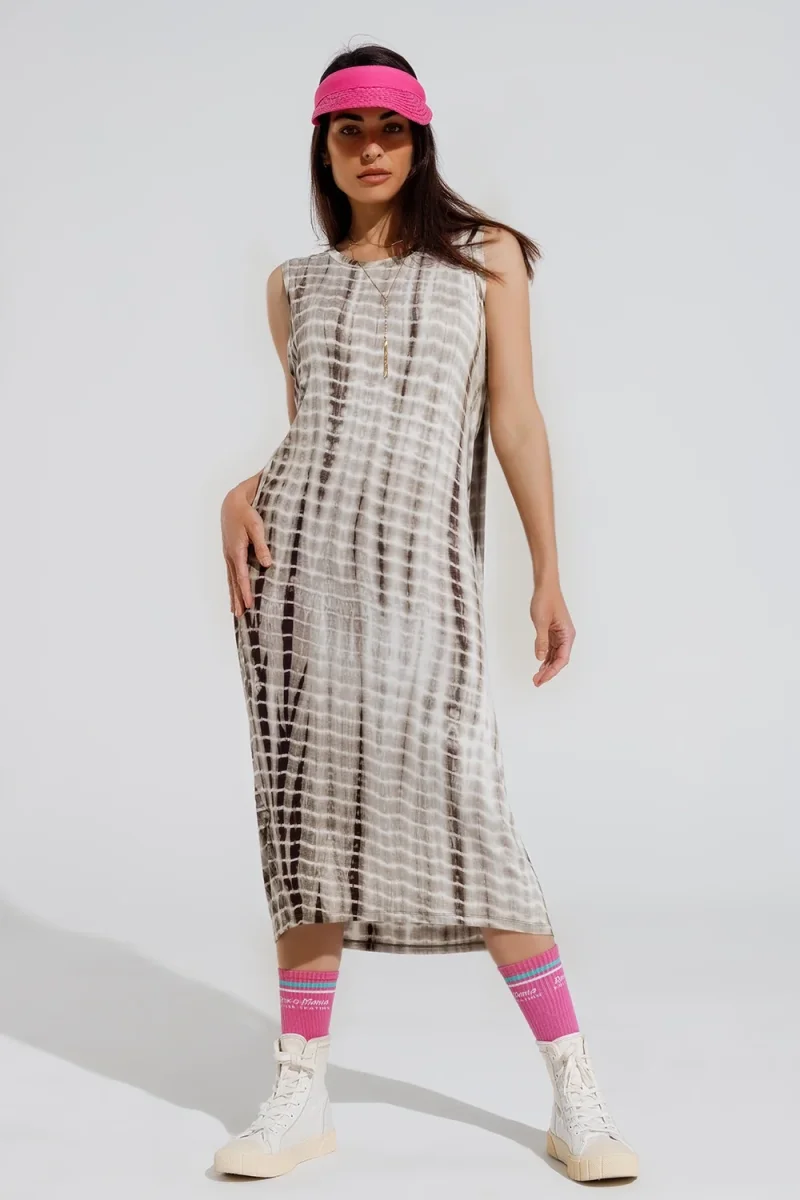 Vestido maxi descontraído tie dye em tons de khaki - Image 4