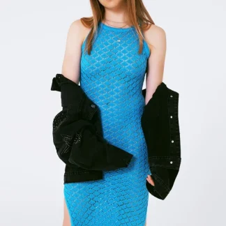 Vestido midi de crochê única azul